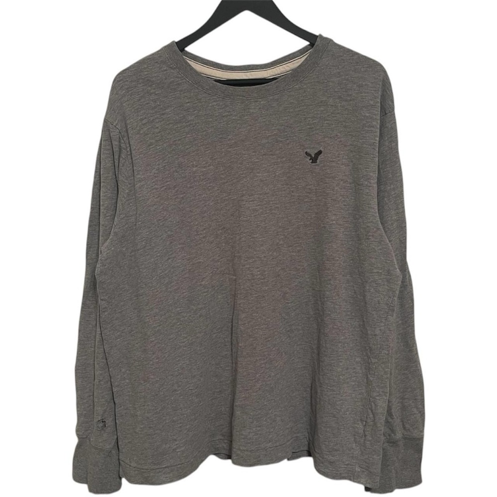 Plain Blank Grey Small logo American Eagle Long sleeve Crewneck casual Shirt